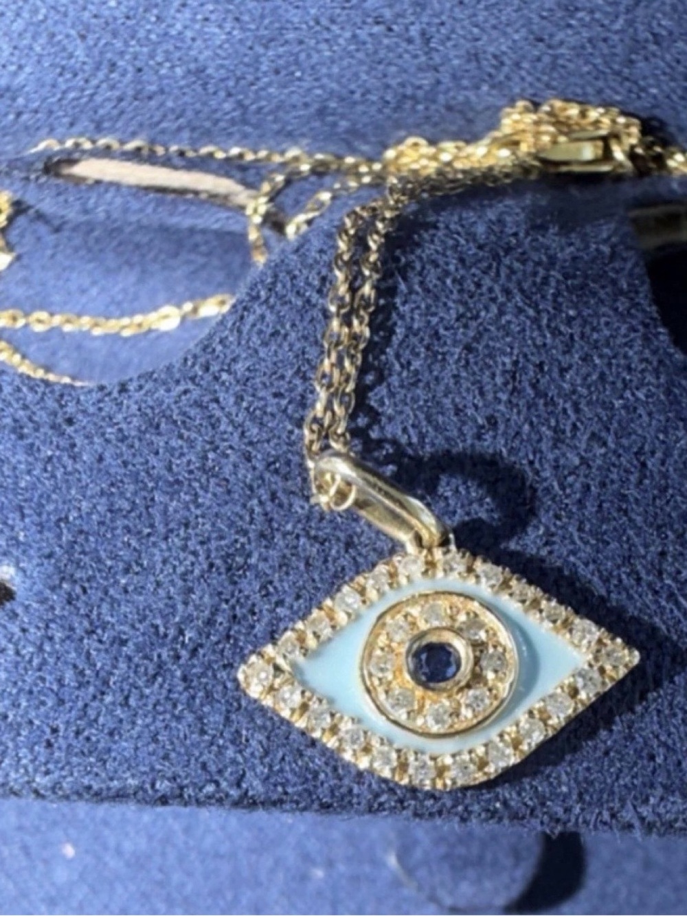 Shy Creation 14k Yellow Gold Evil Eye Sapphire Diamond Pendant Necklace